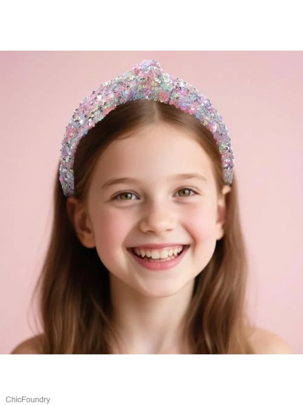 Sequin Headbands for Girls 4 Pack Stretchy Knotted Glitter Hair Bows